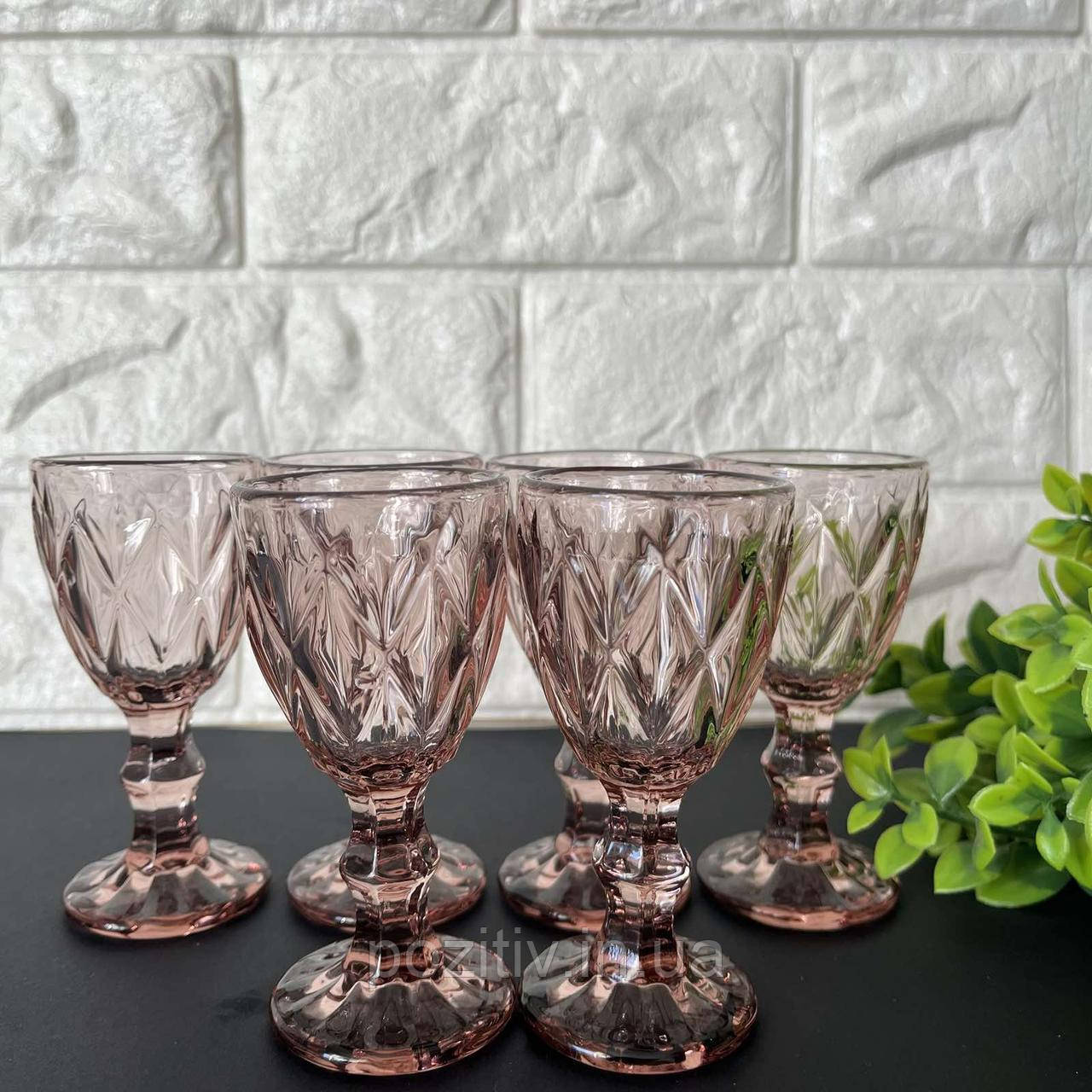 Чарки на ніжці з кольорового скла 40 мл 6 штук, фото 1