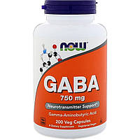 GABA (Гамма-Аміномасляна кислота) 750 мг, Now Foods, 200 капсул XE, код: 6824747