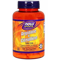 Аргинин NOW Foods Arginine And Citruline, 500mg 250 mg 120 Veg Caps XE, код: 7518241