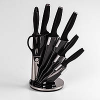 Набор кухонных ножей на подставке 7 предметов Черный VT_33