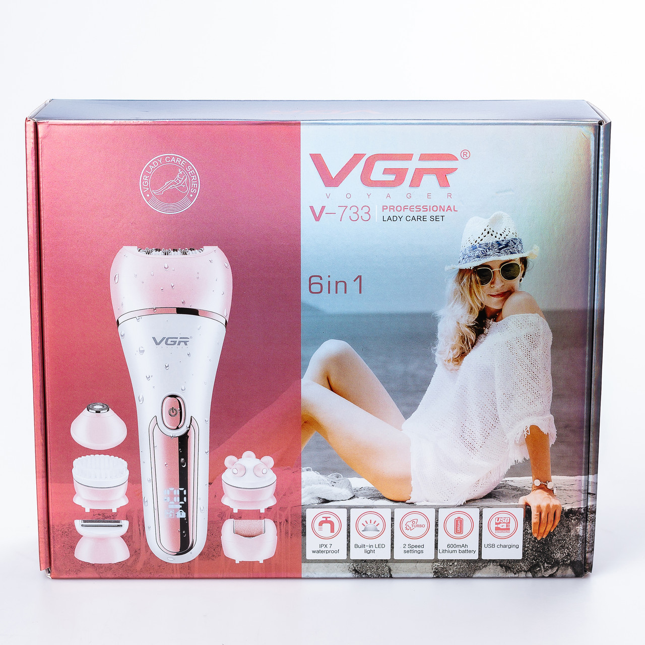 Эпилятор аккумуляторный для лица и тела женский 6 в 1 домашний триммер для удаления волос USB VGR V-733 VT_33 - фото 9 - id-p2137431342