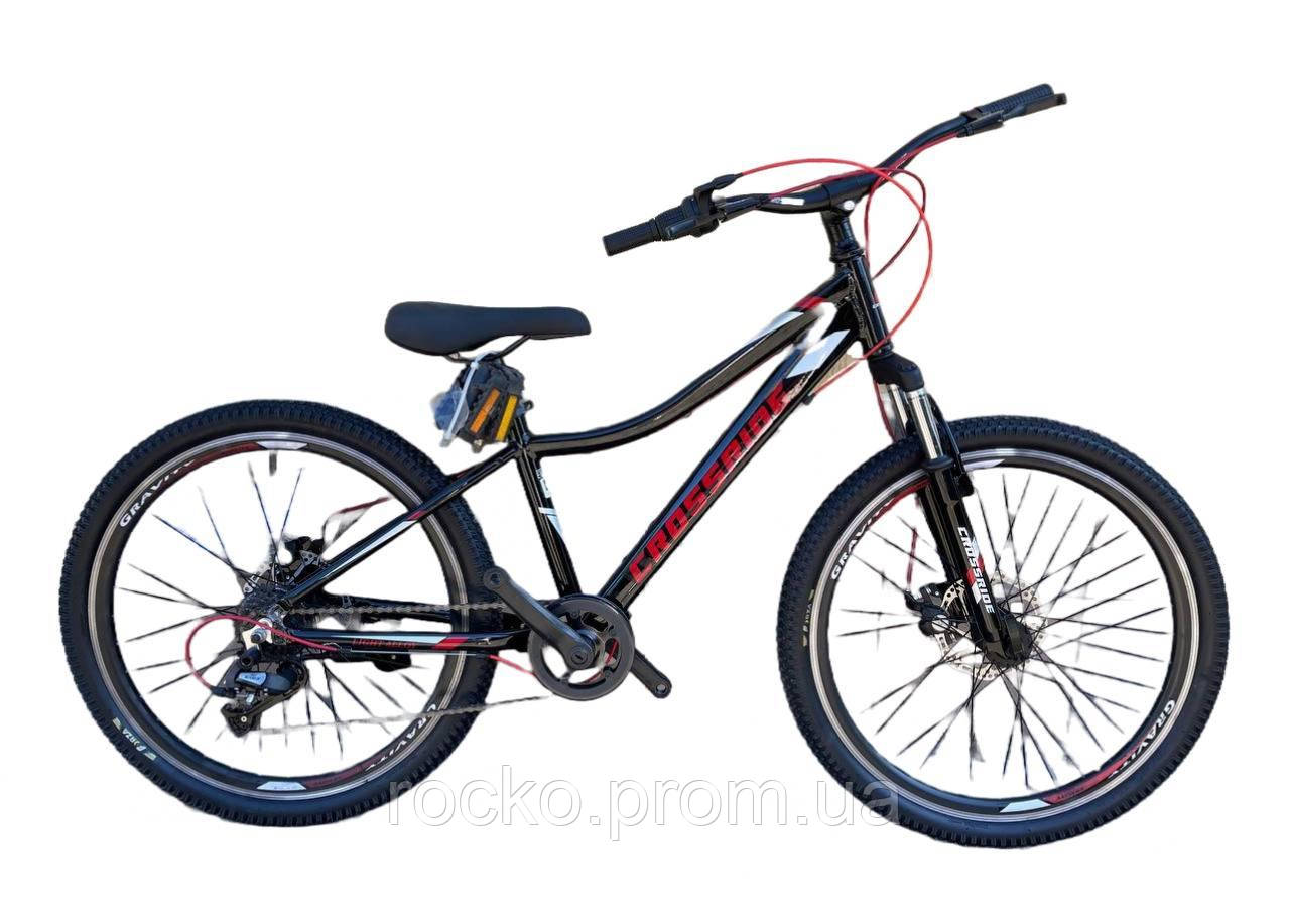 Велосипед дитячий-підлітковий CROSSRIDE Cross 24" AL рама 13" Чорно-червоний
