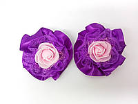 Набір "Бант з трояндою" 7см мікс фіолетовий, ЦІНА ЗА 2ШТ, Handmade в пак.10*15см