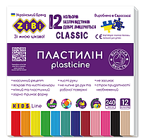 Пластилин CLASSIC 12 цветов, 240г, KIDS Line