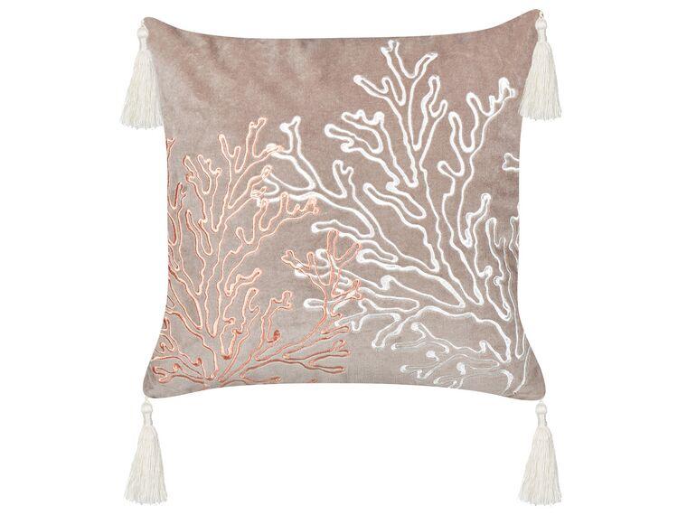 Оксамитова подушка з кораловим мотивом 45 x 45 см Taupe MAZZAELLA