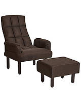 Льняное кресло с оттоманкой коричневого цвета OLAND