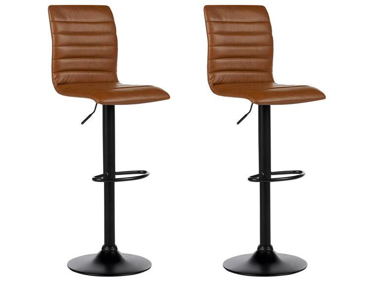 Набір з 2 барних стільців коричневого кольору зі штучної шкіри LUCERNE II, фото 1