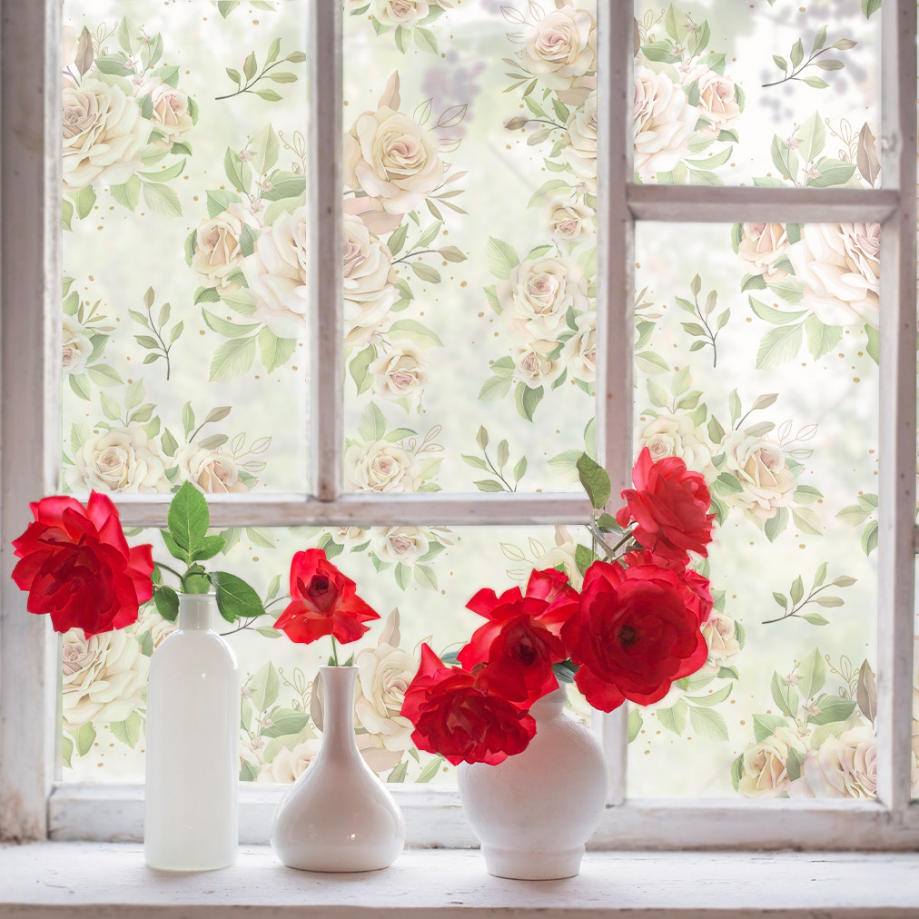 Вінілова плівка матуюча Троянди захисна ПВХ самоклейка акварельні квіти пишні троянди 1 пог.м, фото 1