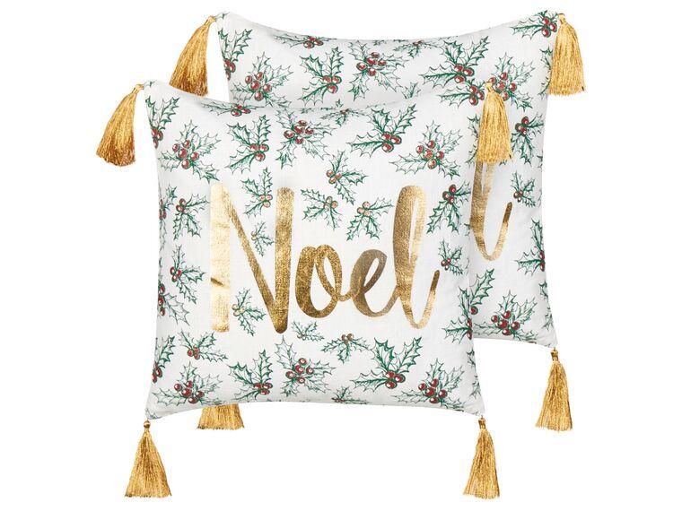 Набір з 2 бавовняні подушки з різдвяним мотивом 45 x 45 см, білий і золотий ZAMIA., фото 1