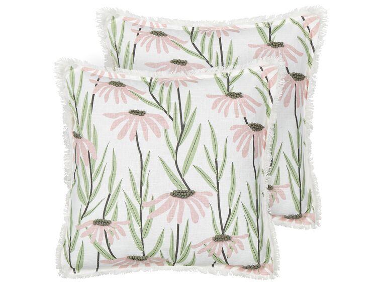Набір з 2 бавовняних подушок з бахромою та квітковим візерунком, 45 x 45 см, різнобарвний GYNURA., фото 1