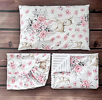 Комплект в дитяче ліжечко (простирадло на резинці + подушка + плед) бавовна 100% BST Білий з рожевим
