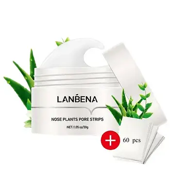 Маска Lanbena проти чорних цяток, смужки наклейки для носа Ланбена ALOE VERA Pore Strips 30 г