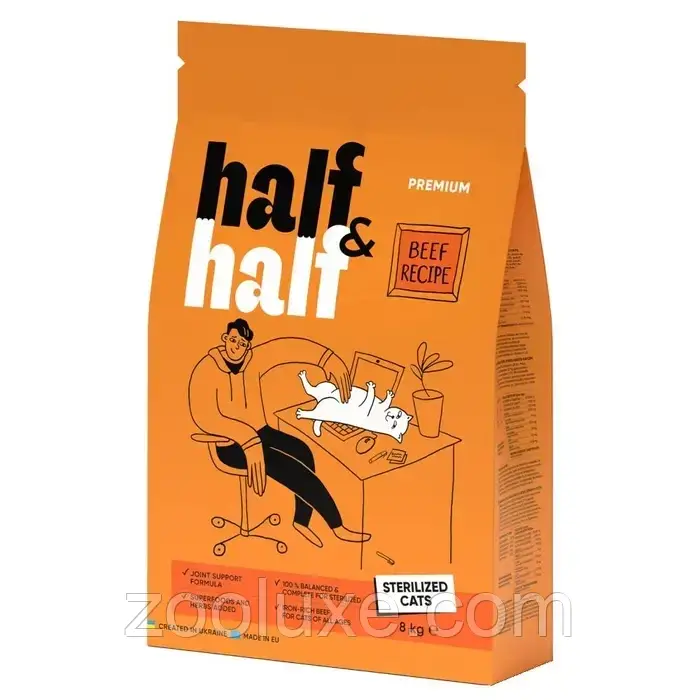 Half&Half Sterilized Cats Beef 8 кг / Халф енд Халф Стерилайзд корм для кастрованих котів