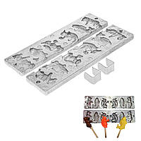 Алюмінієва форма для виготовлення льодяників та цукерок «Ведмедик, Рибка, Білочка» на 6 цукерок