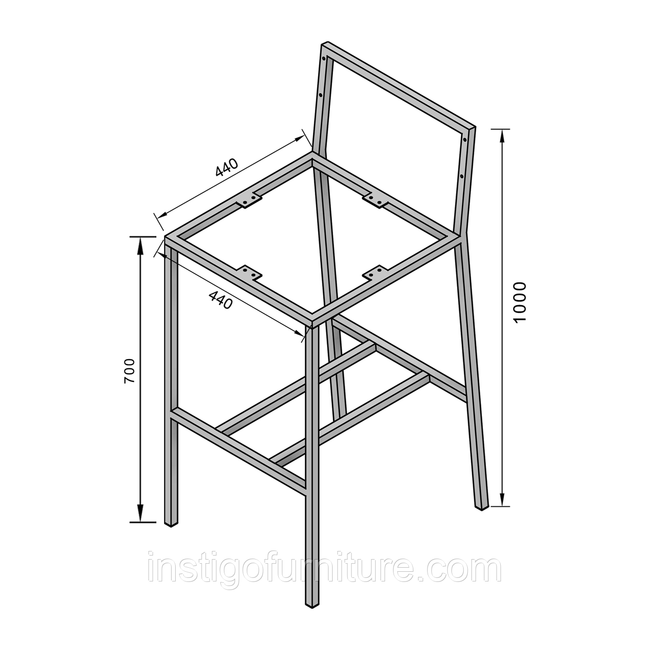 Каркас для барного стула из металла 440×440mm, H=1000mm - фото 4 - id-p468565603