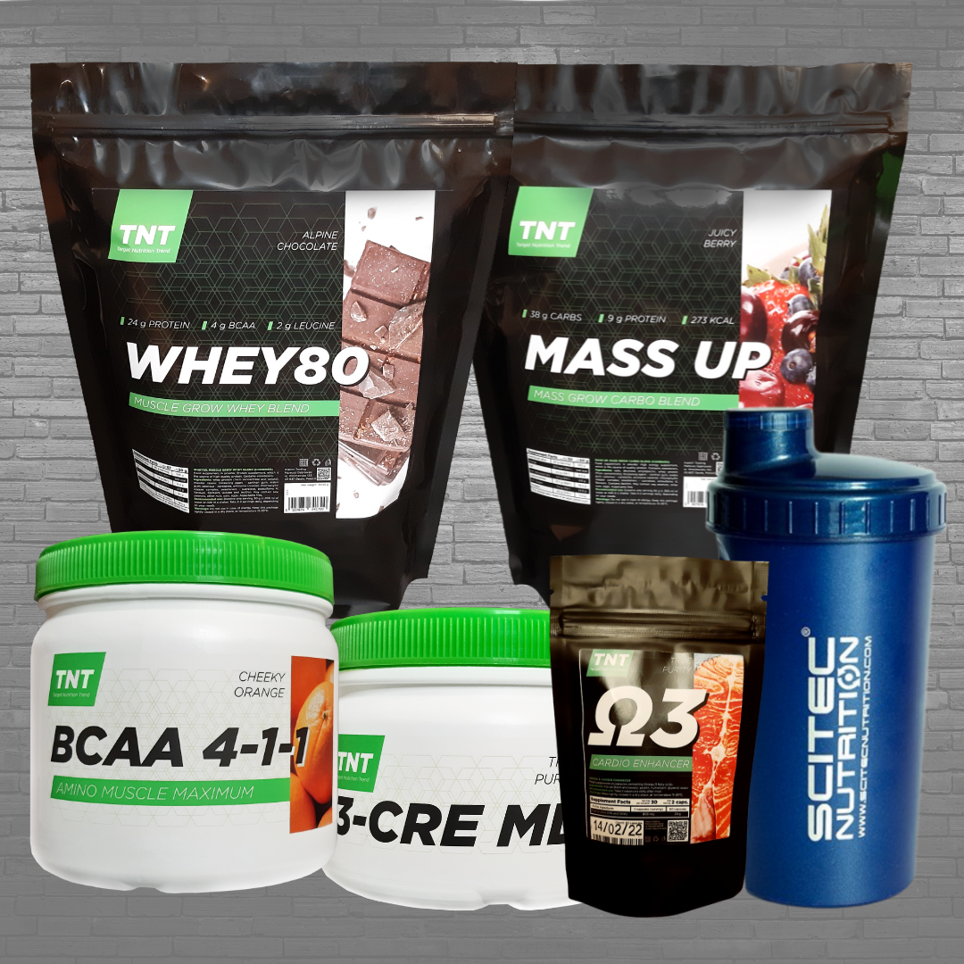 Титан масс-комплект! Протеин Whey 80 2 кг Mass Up гейнер 2,5 кг, креатин, ВСАА и Омега-3