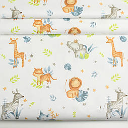 Фланель із дитячим малюнком " Тварини з Африки" зебри, леви, жирафи No 3240-1