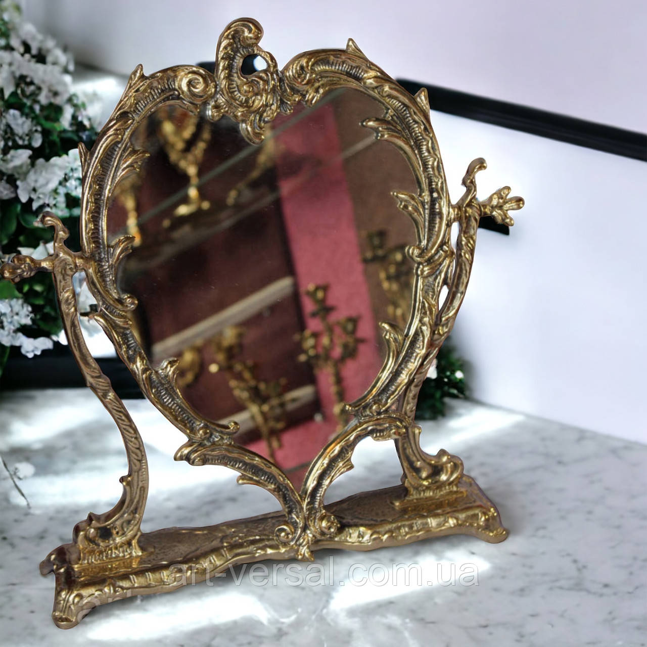 Дзеркало косметичне "Серце" з бронзи, фото 1