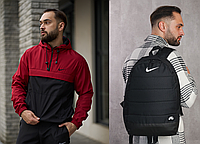 Чоловічий спортивний комплект анорак Nike чорно-червоний і спортивний рюкзак Nike весняна вітровка найк LOV