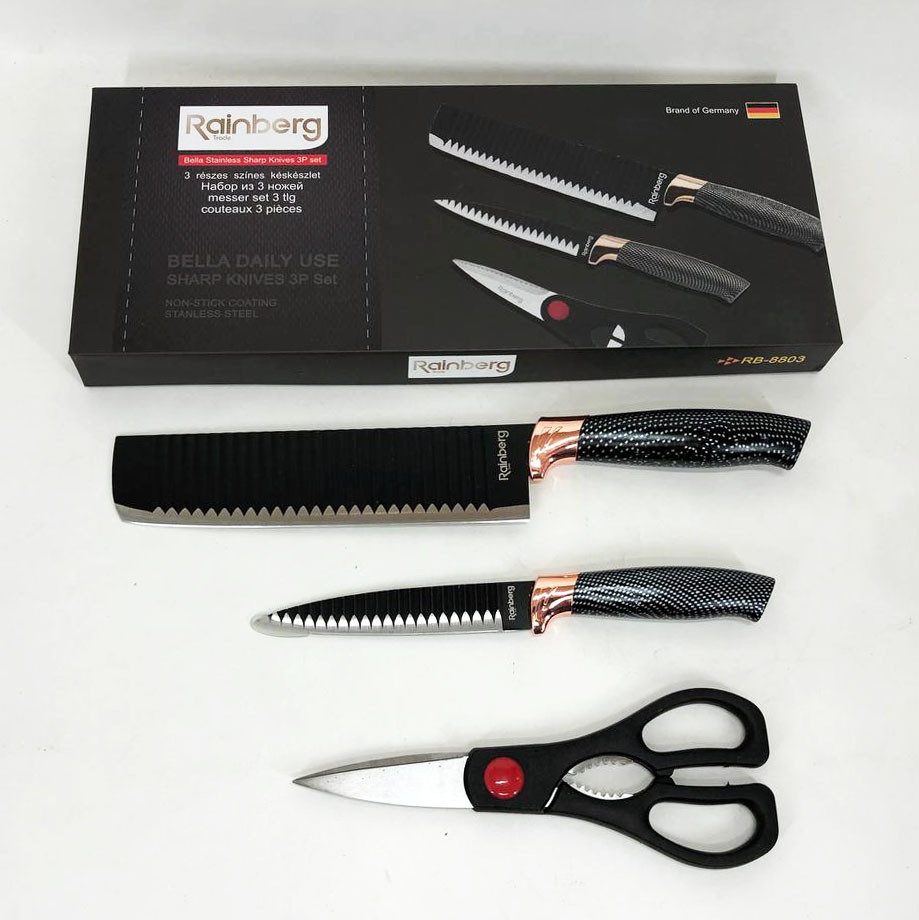 Набір кухонний ножів Rainberg RB-8803 3 в 1 з нержавіючої сталі з LG-780 керамічним покриттям (Набір кухонних ножів)