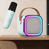 Портативная колонка с караоке микрофоном и RGB подсветкой K12 10W Bluetooth. PJ-255 Цвет: голубой NormaWM