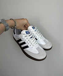 Чоловічі кросівки Adidas Samba og Gray White Black Взуття Адідас Самба біло-сірі шкіра замш низькі весна осінь