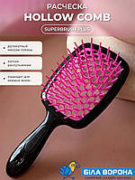 Расческа для волос массажная распутывающая мокрые кудрявые нарощенные волосы, черно-розовая
