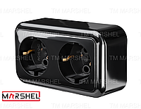 Розетка двухместная с заземлением серия "MAGLEV BLACK" наружной установки ТМ "MARSHEL"