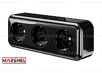 Розетка трехместная с заземлением серия "MAGLEV BLACK" наружной установки ТМ "MARSHEL"