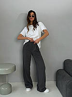 Жіночі темно-сірі штани палаццо з щільноі костюмноі ткани