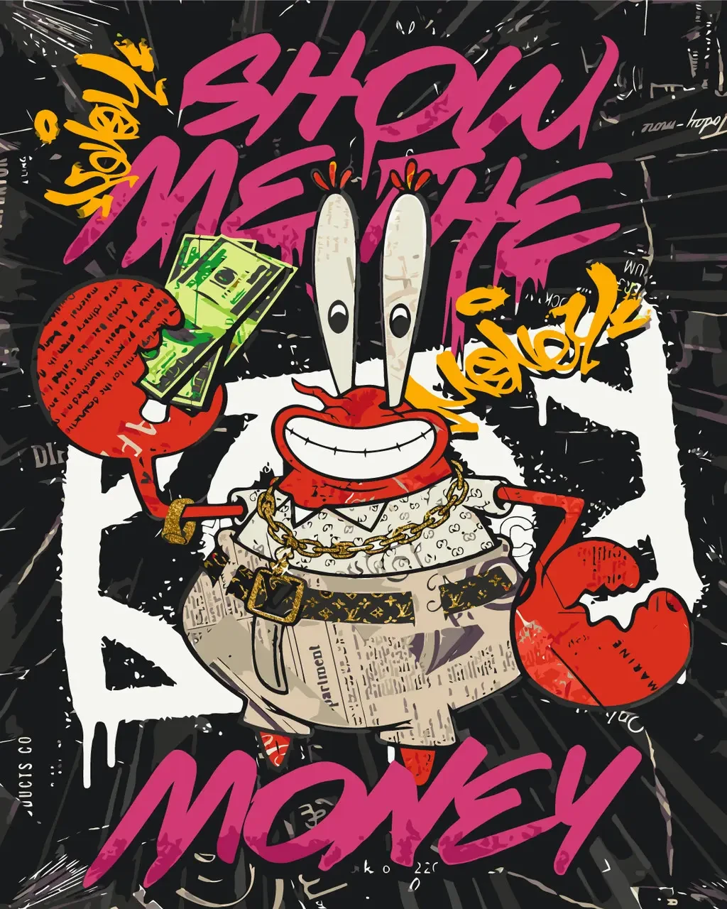 Картини по номерах губки боб 40х50 Картина за номерами Містер Крабс з фарбами металік Малюнки за номерами для дорослих Origami, фото 1