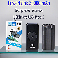 Портативное зарядное устройство Powerbank Повербанк 30000 mAh с фонариком и беспроводной зарядкой