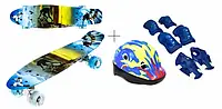 Пеніборд Print Graffiti! Колеса м'які! Скейт, Penny Board. Волна. Шолом + захист