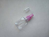 50 - 55 мл флакон Квадрат ПЭТ прозрачный с розовым распылителем, спреем 20/410 бутылка,тара спрейчик,атомайзер