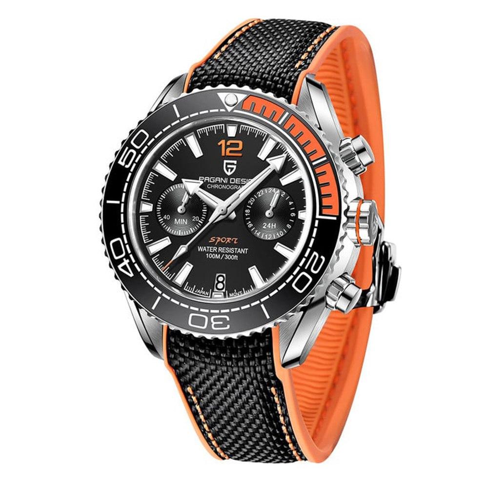Чоловічий водонепронікний наручний годинник Pagani Design PD-1711 Silver-Black хомаж Omega Seamaster