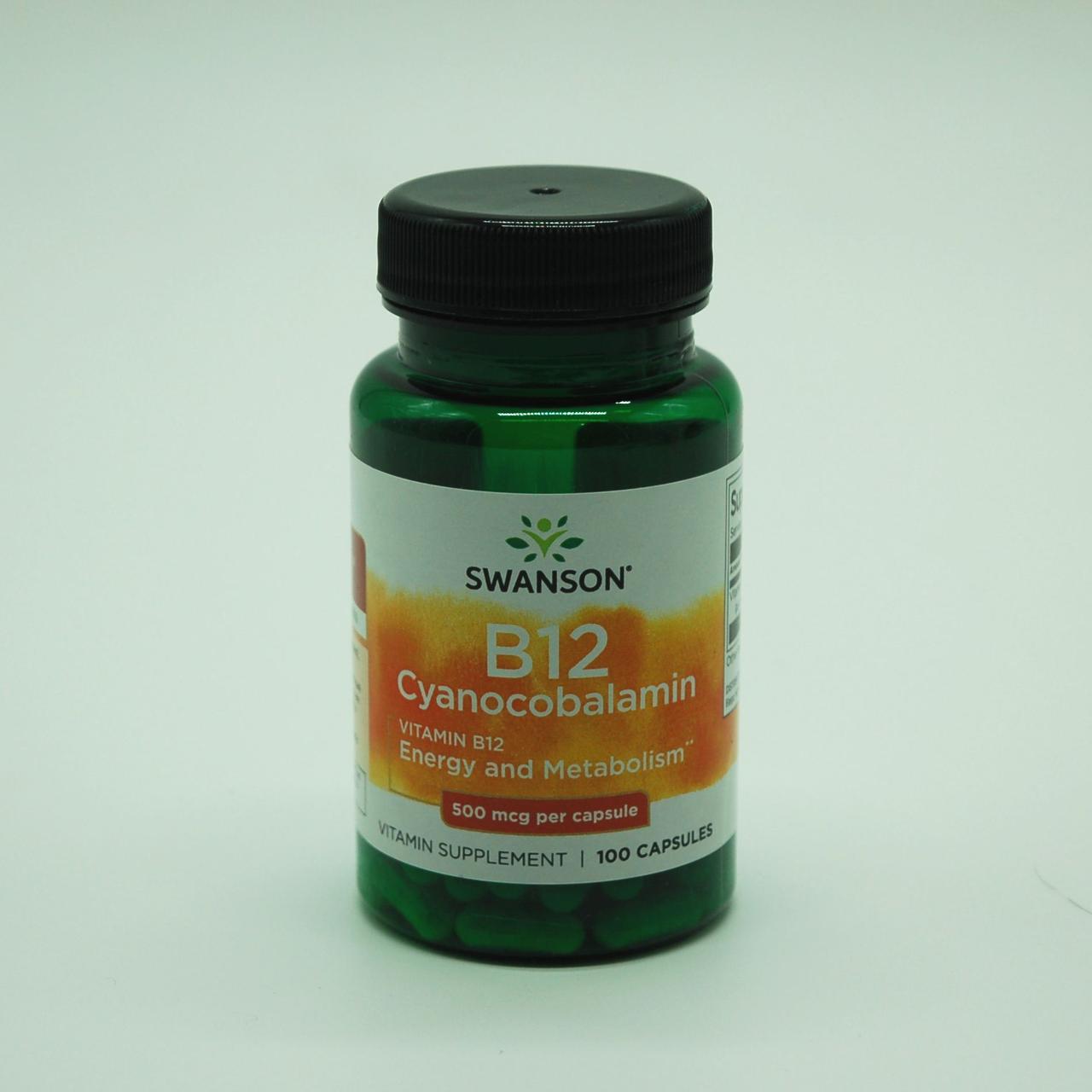Вітамін B12, Vitamin B12, Swanson, 500 мкг, 100 капсул