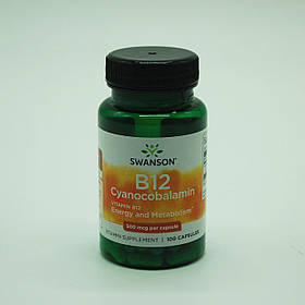 Вітамін B12, Vitamin B12, Swanson, 500 мкг, 100 капсул