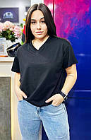 Жіноча оверсайз футболка чорна подовжена, однотонна базова футболка модна стильна, футболки жіночі чорні
