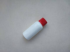 30 мл Круглий ПП поліпропілен флакон білий з червоною кришкою гвинтовою ребристою, пляшка з закруткою, ковпачком, пробкою