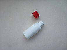 30 мл Круглий ПП поліпропілен флакон білий з червоною кришкою гвинтовою ребристою, пляшка з закруткою, ковпачком, пробкою, фото 2