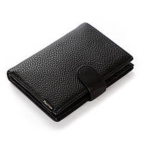 Кошелек портмоне мужское кожаное черное на кнопке три отсека для денег и 4 кармана для карт Bretton 168-35, фото 3