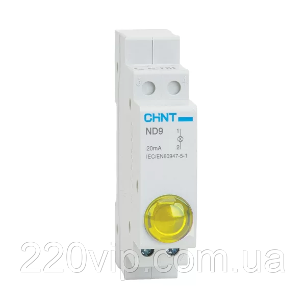 Індикатор ND9-1/Y Жовтий AC/DC230В (LED) CHINT 594118, 230 В, лампа ЧИНТ, світлосигнальний модульний, фото 1