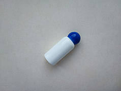 30 мл Круглий ПП поліпропілен флакон білий з синьою кришкою гвинтовою, пляшка з закруткою, ковпачком, пробкою