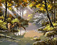 Картины по номерам лес Картина рисовать по номерам Косули у водопоя 40х50 Раскраски по номерам пейзаж Origami