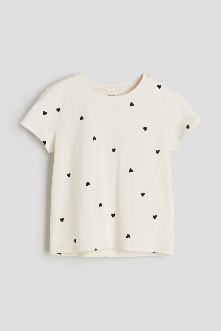 Футболка для дівчинки бежева в серця H&M   98/104,  122/128см