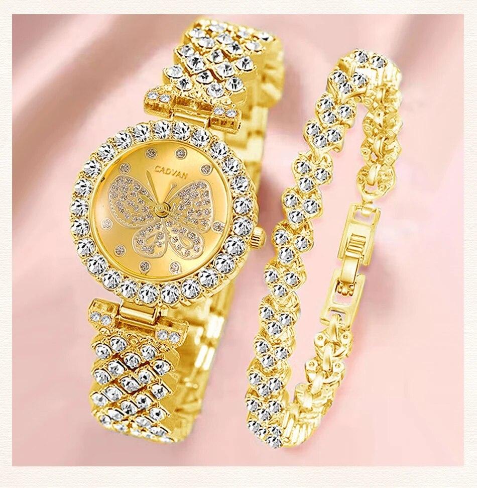 Жіночий наручний годинник із циферблатом-метеликом. Кварцові дизайнерські жіночі годинники. Годинник жіночий золотий корпус