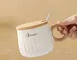Кухоль керамічний Стильний із бамбуковою кришкою, фото 4