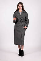 Пальто подовжене жіноче сіре гусяча лапка з поясом кашемір довга Актуаль 057, 48
