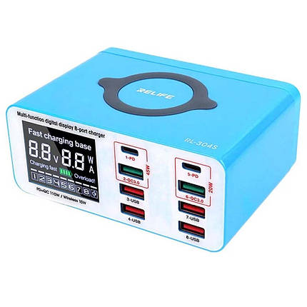 Швидкий зарядний пристрій + бездротове заряджання RELIFE RL-304S 4xUSB/2xUSB Type-C PD3.0/2xUSB QC3.0/ 100W, фото 1