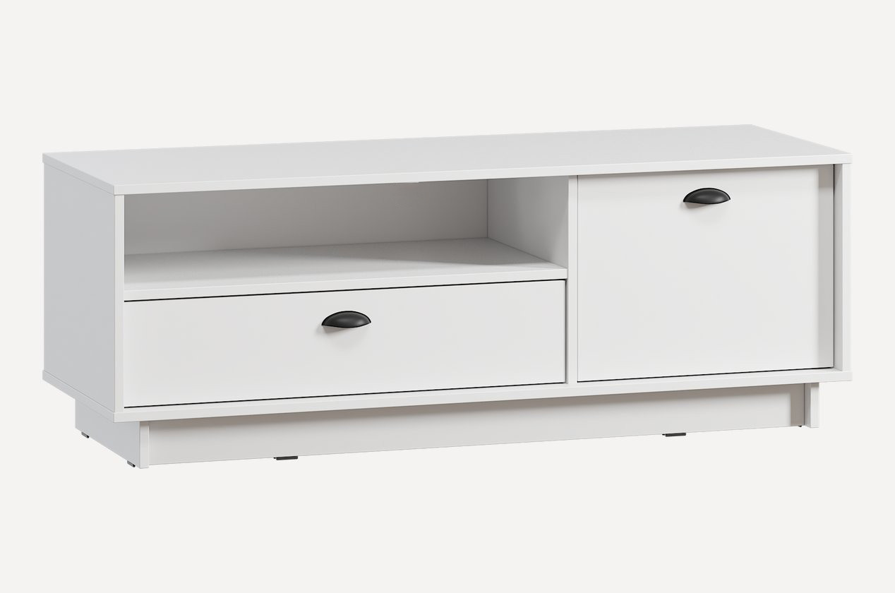 Тумба під телевізор ліва з шухлядою, дверцятами і полицею Ш1280*В460*Г450 білий, фото 1